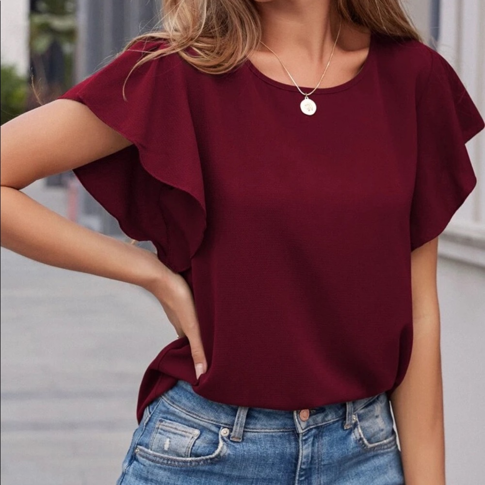 Flutter sleeve knot back blouse - Picture 6 of 6